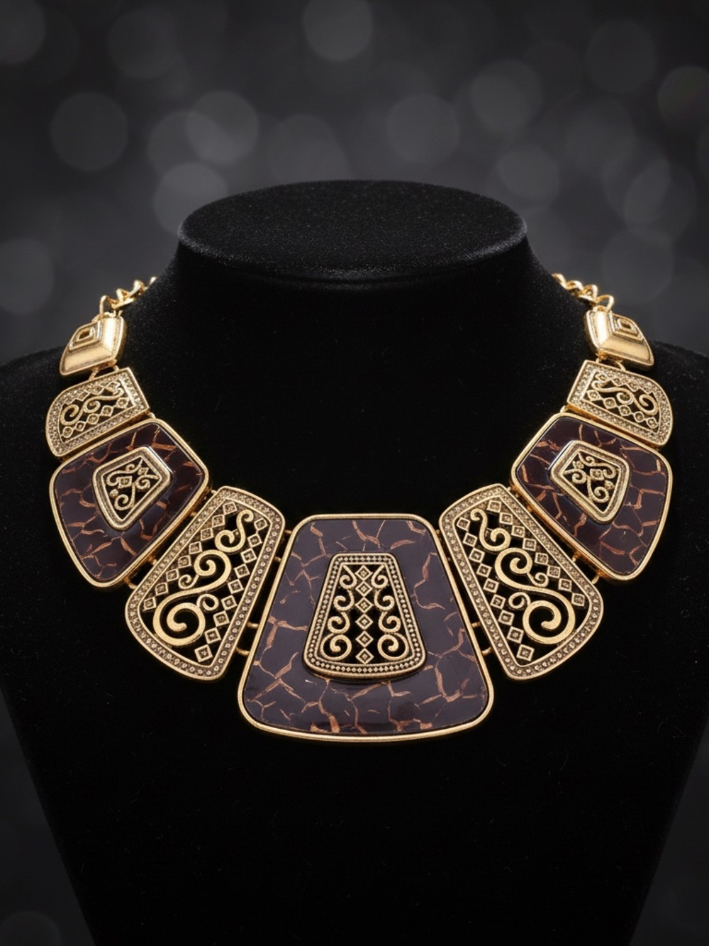 Womens Gold and Brown Two-Tone Square Pendant‎ Necklace